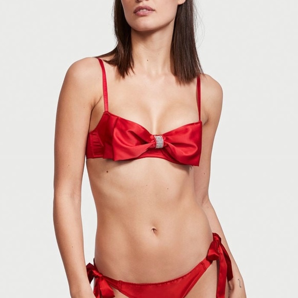Victoria’s Secret Satin Bow Crystal Accent Push Up /Garter /Side Tie Cheeky NWT - Picture 6 of 10